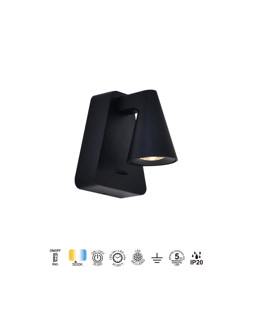 Aplique LED de pared AFRICA 5W interruptor ON/OFF - MANTRA