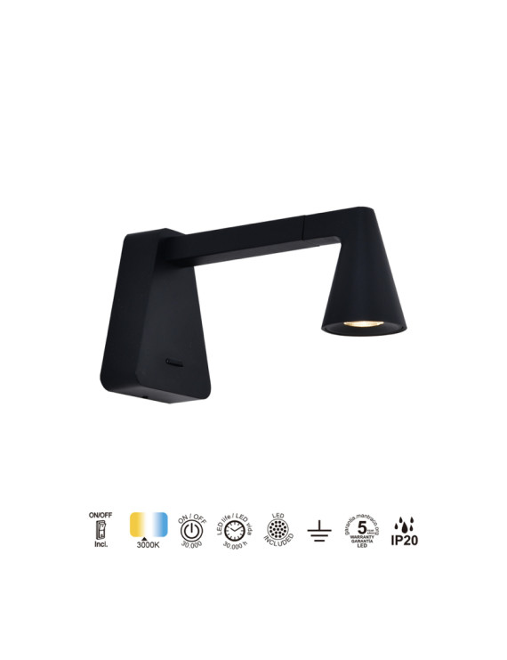 Aplique LED de pared AFRICA 5W interruptor ON/OFF - MANTRA