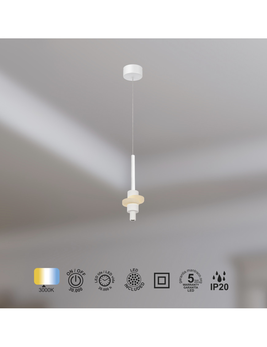 Lámpara colgante LED BETTY Alabastro 7W oro, negro o blanco - MANTRA