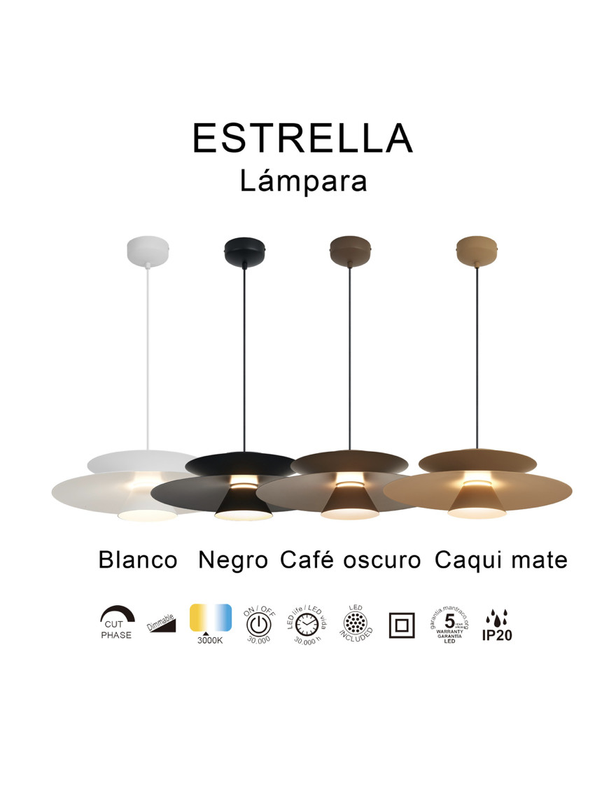 Lámpara colgante LED ESTRELLA 12W blanco, negro, café o caqui - MANTRA