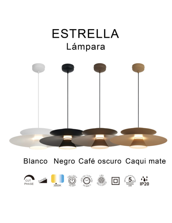 Lámpara colgante LED ESTRELLA 12W blanco, negro, café o caqui - MANTRA