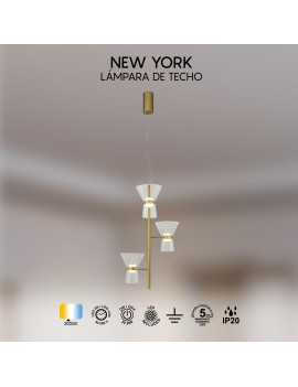 Lámpara Colgante LED Multiple NEW YORK Oro 18W 1400lm 3000K – Mantra