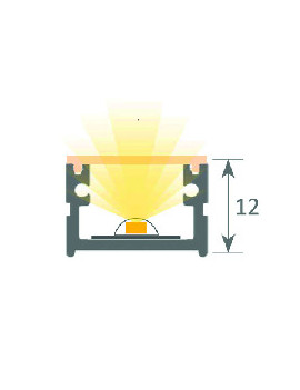 Perfil de Aluminio para Superficie 1m para Tiras de LED hasta 12mm -LUZ NEGRA-