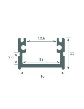 Perfil de Aluminio para Superficie 1m para Tiras de LED hasta 12mm -LUZ NEGRA-